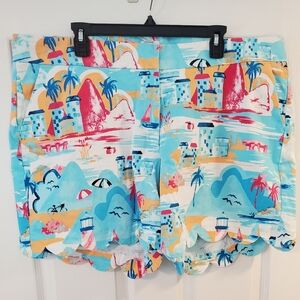 Tropical Print Scalloped Shorts